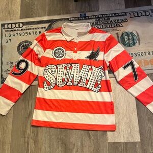 Red and White Striped Long Sleeve Shirt